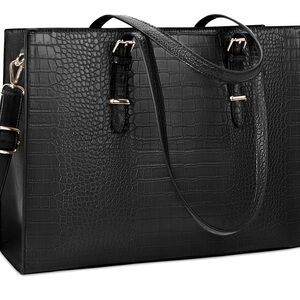Luxurious Black Crocodile-Embossed Tote Bag